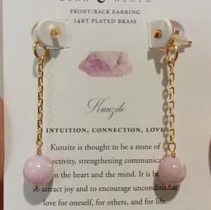 LUNA NORTE 14K GOLD PLATED BRASS KUNZITE GEMSTONE CHAIN EARRINGS